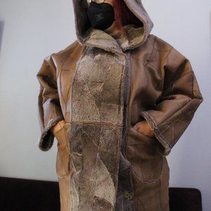 Hooded Shearling Sheepskin Sapporo Teddy fur Coat Handmade Leather Jacket w Natu